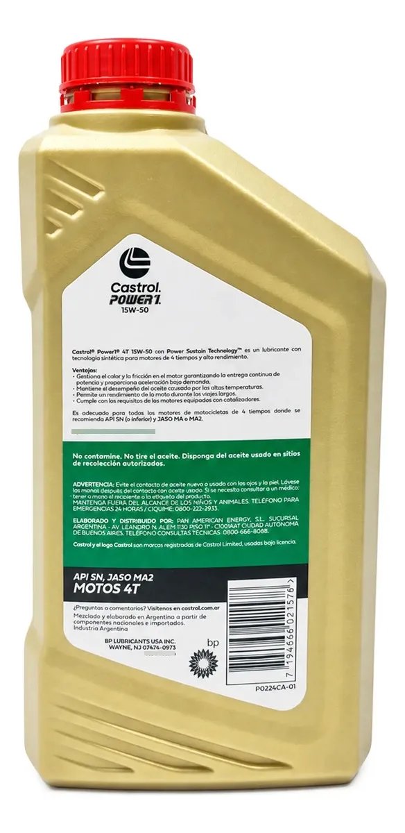 ACEITE CASTROL 15W50 SEMI DORADO POWER1